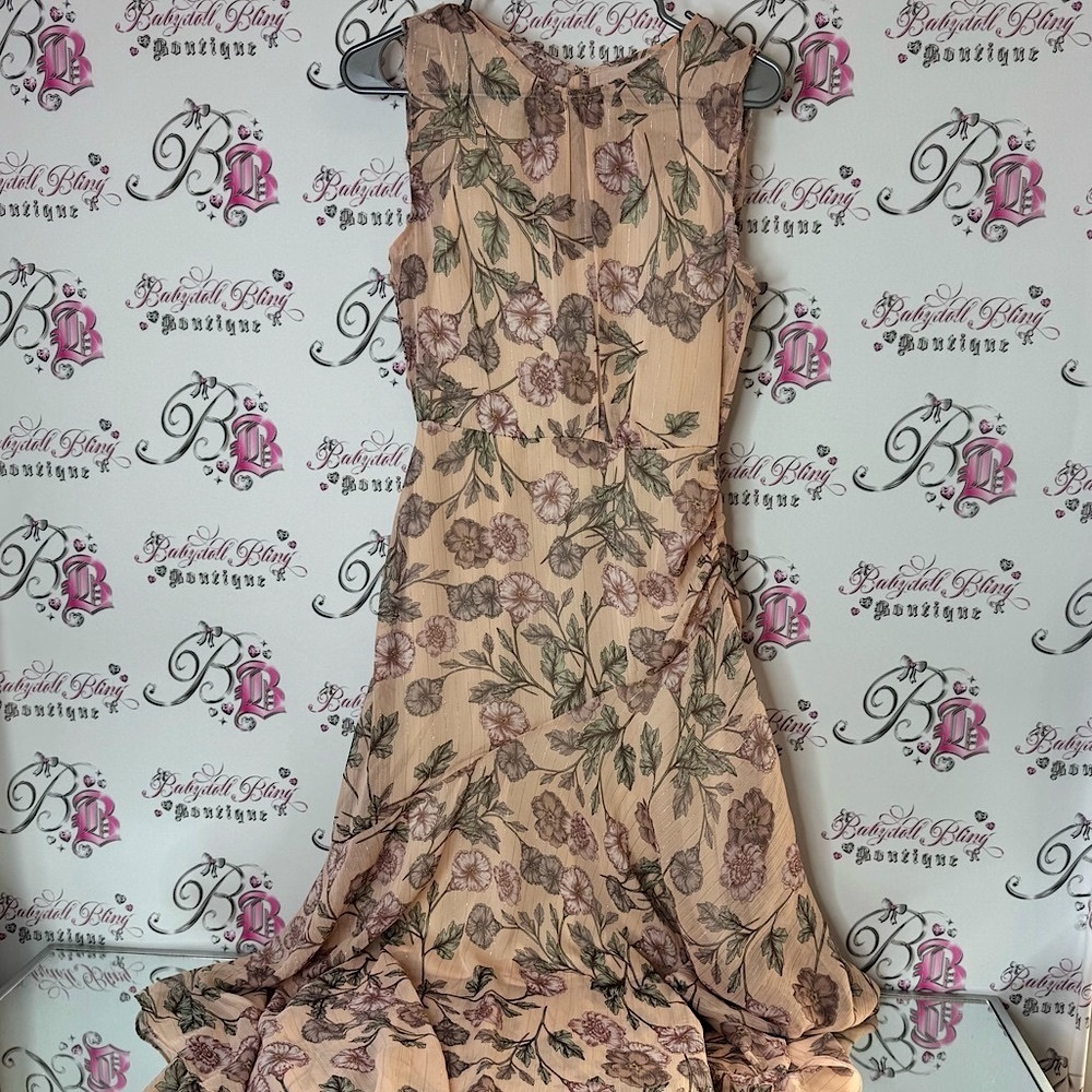 Dress sparkly gold threads Floral Beige and Purple Women's Dress
